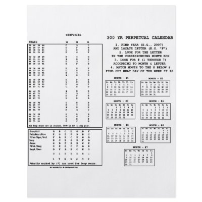 300 Year Perpetual Calendar (Day Of The Week) Flyer by wordsunwords
