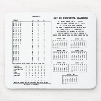 300 Year Perpetual Calendar (Day Of The Week) mousepad