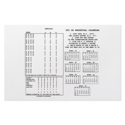 300 Year Perpetual Calendar (Day Of The Week) Stationery Paper by wordsunwords