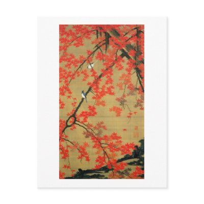 30. 紅葉小禽図, 若冲 Maple & Small Birds, Jakuchū Postcards by ukiyoemuseum