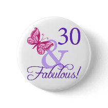 30 And Fabulous Birthday Pinback Buttons