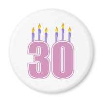 30 Birthday Candles (Pink / Purple) Magnets