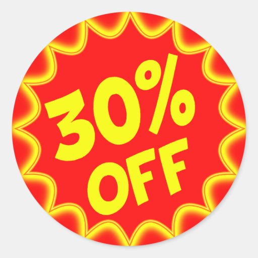 30 PERCENT OFF RETAIL LABEL CLASSIC ROUND STICKER