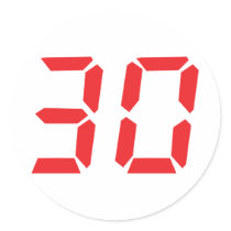 30 thirty red alarm clock digital number stickers