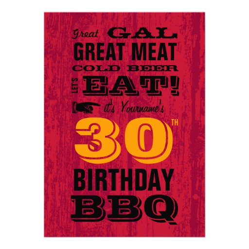 30th Birthday BBQ Grill Out Personalized Invite (front side)