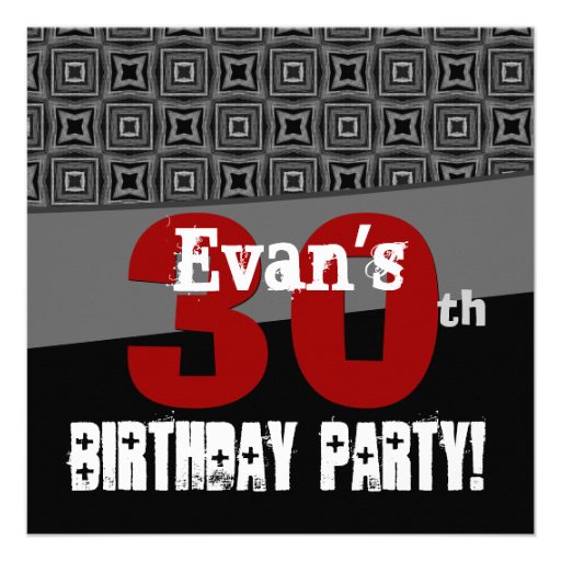 30th Birthday Black and White Pattern For Him Custom Announcements (front side)