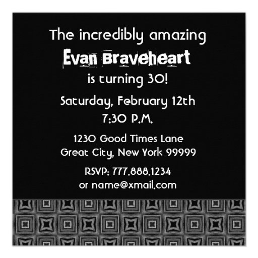 30th Birthday Black and White Pattern For Him Custom Announcements