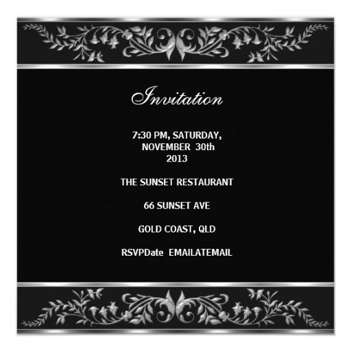 30th Birthday Black White Stripe Silver Floral Custom Invitation