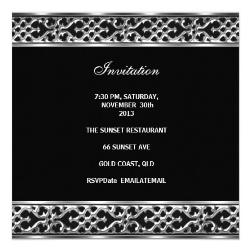 30th Birthday Black White Stripe Silver Invitations