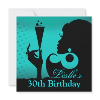 30th Birthday Cocktail Party teal Custom Announcements