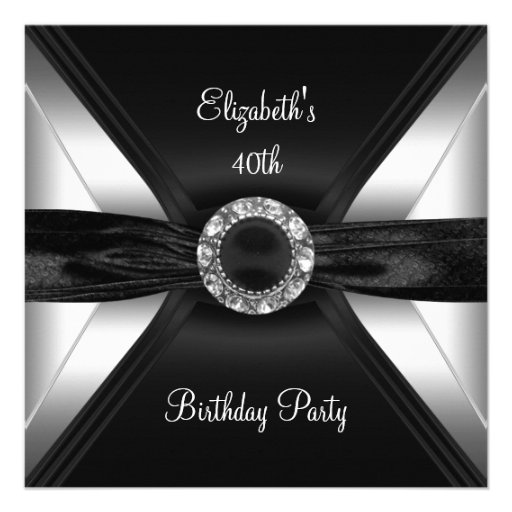 30th Birthday Diamond Image Black White Silver Invitation