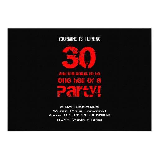 30th Birthday - Dirty 30 - Hell of a Party Personalized Announcement
