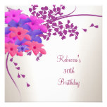 30th Birthday Elegant White Pink Purple Flowers Personalized Invitations