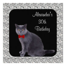 30th Birthday Formal Grey Cat & Silver Frame Custom Invite