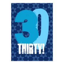 30th Birthday Fun Numbers Blue Stars Ver 2 G502A Personalized Invitation