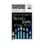 30th Birthday Invitation BLUE Candles Stamp