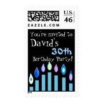 30th Birthday Invitation BLUE Candles Stamp