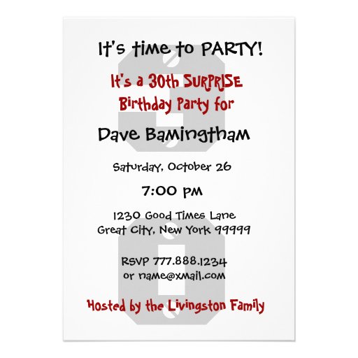 30th Birthday Modern Black Red White Rivets B474 Invites