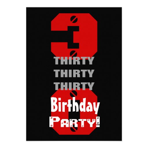 30th Birthday Modern Black Red White Rivets B474 Invites