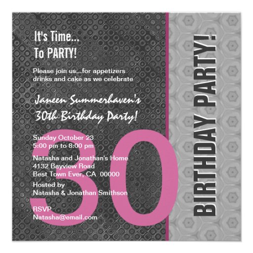 30th Birthday Modern Gray Silver Pink C949 Announcement