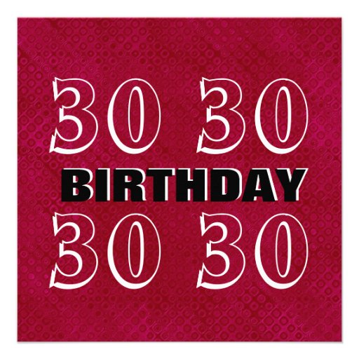 30th Birthday Modern Red Silver Black W1480 Custom Invites