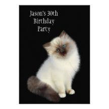 30th Birthday Party Brown & White Cat Personalized Announcement