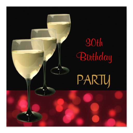 30th Birthday Party Drinks Glasses Black Red 5 25x5 25 Square Paper