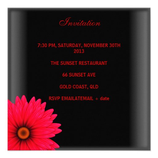 30th Birthday Party Elegant Black Red Flowers Personalized Invitation
