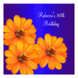 30th Birthday Party Elegant Blue Yellow Flowers Custom Invites