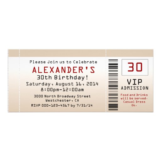30th Birthday Party Invitation Sand Ticket