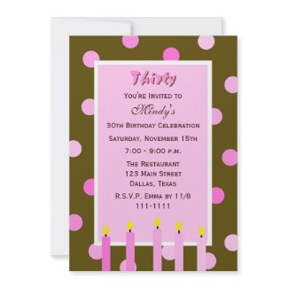 30th Birthday Party Invitations -- Pink Polka Dots invitation