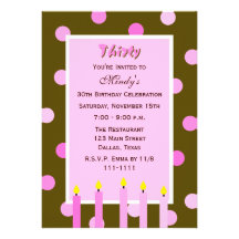 30th Birthday Party Invitations -- Pink Polka Dots