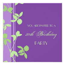 30th Birthday Party Invitations Purple Green