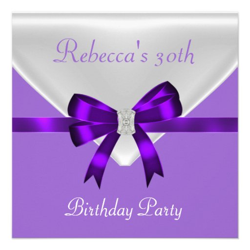 30th Birthday Party Jewel Bow White Purple 2 Announcement