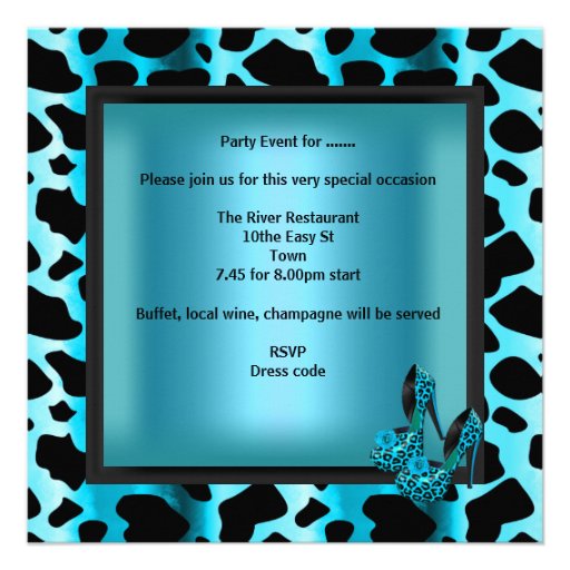 30th Birthday Party Leopard Teal Blue Invitation