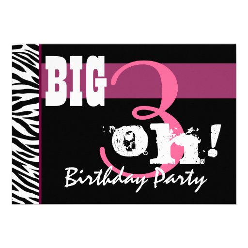 30th Birthday Party - Pink Zebra Template Invitations