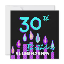 30th Birthday Party Purple Blue Striped Candles Personalized Announcement