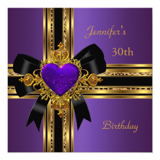 30th Birthday Party Purple Gold Heart Jewel Rose 2 Custom Invite