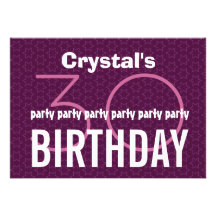 30th Birthday Party Purple Pink Stars Custom Name Invite