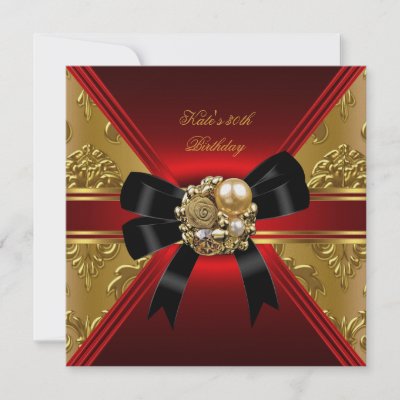 30th Birthday Party Red Gold Rich Royal Black Custom Invites