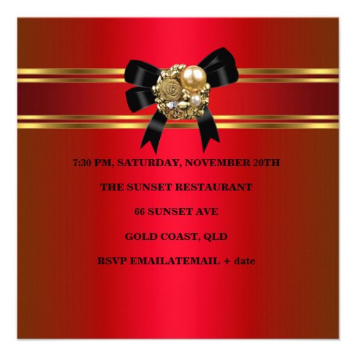 30th Birthday Party Red Gold Rich Royal Black Custom Invites