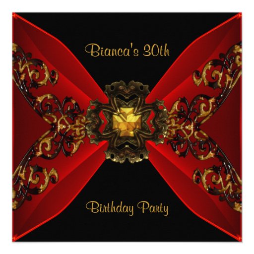 30th Birthday Party Red Wild Gold Rattan Jewel Custom Invites 30th Birthday Party Red Wild Gold Rattan Jewel Custom Invites