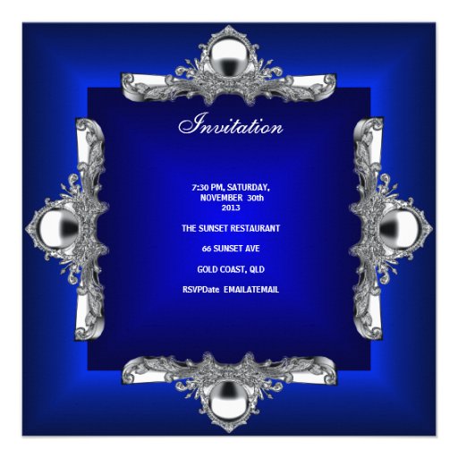 30th Birthday Party Royal Blue Silver Chrome Invite