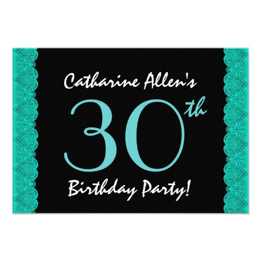 30th Birthday Party Scalloped Ribbon and Black Custom Announcements
