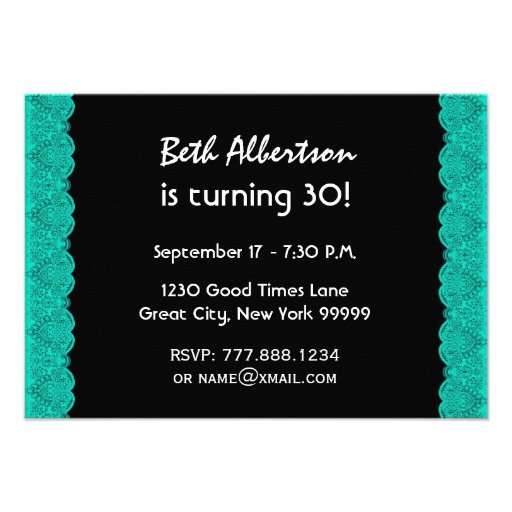 30th Birthday Party Scalloped Ribbon and Black Custom Announcements