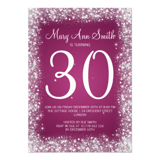 30th Birthday Party Sparkling Glitter Pink Cards