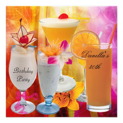30th Birthday Party Tropical Drinks Cocktails 2 Announcement Zazzle