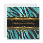 30th Birthday Party Zebra Teal Blue Gold Black Personalized Invite