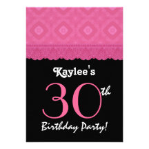 30th Birthday Pink Black Diamonds and Lace G435 Custom Invitation