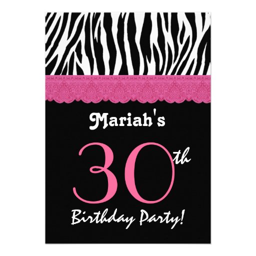30th Birthday Pink Black Zebra Ver 4 G434 Personalized Announcement